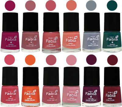 

Fabia Exclusive Nail Polish Set of 12 pcs. Raspberry-Lip-Bazooka Joe-Light Peach-Wild Gray Yonder-Dark Green-Shock Pink-Sour Orange-Mauve Pink-Rose-Boysenberry-Jam(Pack of 12)