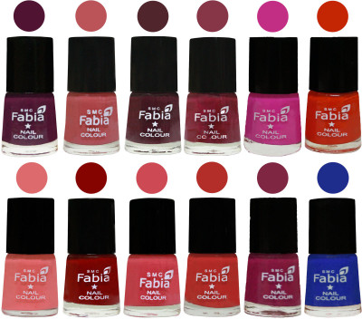 

Fabia Exclusive Nail Polish Set of 12 pcs. Boysenberry-Peach-Wine-Wine Red-Pink Pink-Fire Orange-Baby Pink-Bold Red-Strawberry-Candy Orange-Dark Magenta-Shock Blue Dark(Pack of 12)