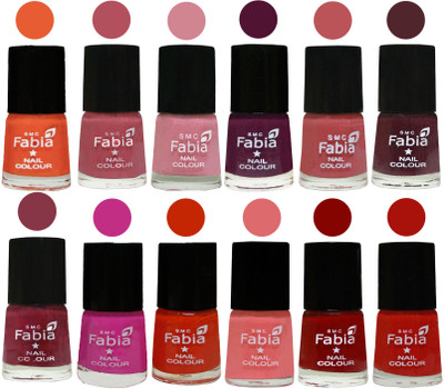 

Fabia Exclusive Nail Polish Set of 12 pcs. Sour Orange-Mauve Pink-Rose-Boysenberry-Peach-Wine-Wine Red-Pink Pink-Fire Orange-Baby Pink-Bold Red-Reddish Red(Pack of 12)