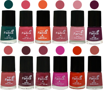 

Fabia Exclusive Nail Polish Set of 12 pcs. Dark Green-Shock Pink-Sour Orange-Mauve Pink-Rose-Boysenberry-Peach-Wine-Wine Red-Pink Pink-Fire Orange-Dark Peach(Pack of 12)
