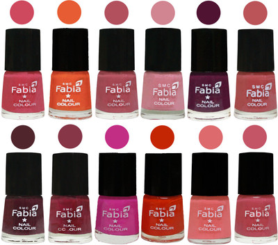 

Fabia Exclusive Nail Polish Set of 12 pcs. Shock Pink-Sour Orange-Mauve Pink-Rose-Boysenberry-Peach-Wine-Wine Red-Pink Pink-Fire Orange-Baby Pink-Light Pink(Pack of 12)