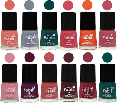 

Fabia Exclusive Nail Polish Set of 12 pcs. Light Peach-Wild Gray Yonder-Dark Green-Shock Pink-Sour Orange-Mauve Pink-Rose-Boysenberry-Peach-Wine-Wine Red-Pine Green(Pack of 12)