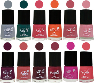 

Fabia Exclusive Nail Polish Set of 12 pcs. Wild Gray Yonder-Dark Green-Shock Pink-Sour Orange-Mauve Pink-Rose-Boysenberry-Peach-Wine-Wine Red-Pink Pink-Punch Pink(Pack of 12)