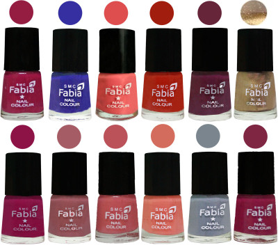 

Fabia Matte Nail Polish Exclusive Combo Cherry Blossom, Shock Blue, Salmon, Shock Orange Red, Mulberry, Golden, Raspberry, Lip, Bazooka Joe, Light Peach, Wild Gray Yonder, Dark Magenta(Pack of 12)