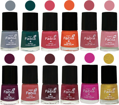 

Fabia Exclusive Nail Polish Set of 12 pcs. Wild Gray Yonder-Dark Green-Shock Pink-Sour Orange-Mauve Pink-Rose-Boysenberry-Peach-Wine-Wine Red-Pink Pink-Matte Golden(Pack of 12)