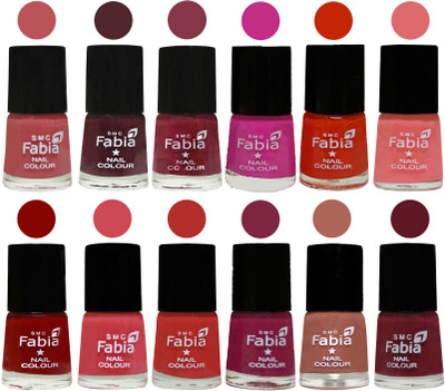 

Fabia Exclusive Nail Polish Set of 12 pcs. Peach-Wine-Wine Red-Pink Pink-Fire Orange-Baby Pink-Bold Red-Strawberry-Candy Orange-Dark Magenta-coral-Jam(Pack of 12)