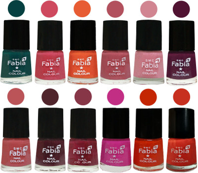 

Fabia Exclusive Nail Polish Set of 12 pcs. Dark Green-Shock Pink-Sour Orange-Mauve Pink-Rose-Boysenberry-Peach-Wine-Wine Red-Pink Pink-Fire Orange-Orange(Pack of 12)