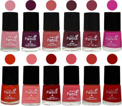 Fabia Exclusive Nail Polish Set of 12 pcs. Rose-Boysenberry-Peach-Wine-Wine Red-Pink Pink-Fire Orange-Baby Pink-Bold Red-Strawberry-Candy Orange-Red(Pack of 12)