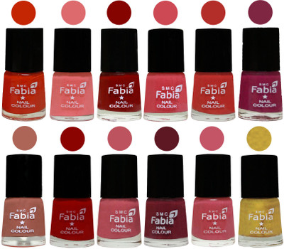 

Fabia Exclusive Nail Polish Set of 12 pcs. Fire Orange-Baby Pink-Bold Red-Strawberry-Candy Orange-Dark Magenta-coral-Red-Coral Pink -Jam-Light Pink-Matte Golden(Pack of 12)