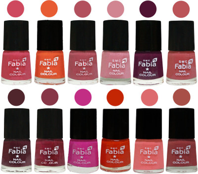 

Fabia Exclusive Nail Polish Set of 12 pcs. Shock Pink-Sour Orange-Mauve Pink-Rose-Boysenberry-Peach-Wine-Wine Red-Pink Pink-Fire Orange-Baby Pink-Dark Peach(Pack of 12)