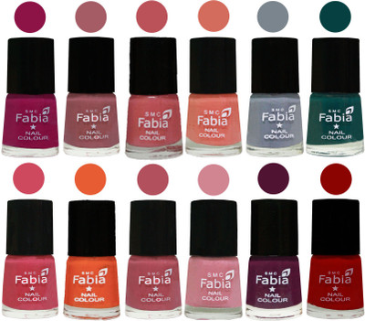 

Fabia Exclusive Nail Polish Set of 12 pcs. Raspberry-Lip-Bazooka Joe-Light Peach-Wild Gray Yonder-Dark Green-Shock Pink-Sour Orange-Mauve Pink-Rose-Boysenberry-Red(Pack of 12)