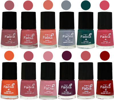 

Fabia Exclusive Nail Polish Set of 12 pcs. Lip-Bazooka Joe-Light Peach-Wild Gray Yonder-Dark Green-Shock Pink-Sour Orange-Mauve Pink-Rose-Boysenberry-Peach-Bold Red(Pack of 12)