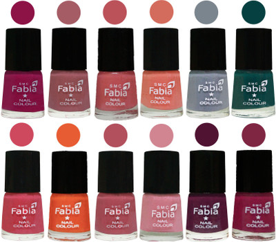 

Fabia Exclusive Nail Polish Set of 12 pcs. Raspberry-Lip-Bazooka Joe-Light Peach-Wild Gray Yonder-Dark Green-Shock Pink-Sour Orange-Mauve Pink-Rose-Boysenberry-Dark Magenta(Pack of 12)