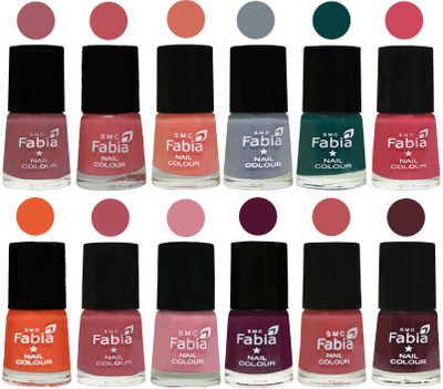 

Fabia Exclusive Nail Polish Set of 12 pcs. Lip-Bazooka Joe-Light Peach-Wild Gray Yonder-Dark Green-Shock Pink-Sour Orange-Mauve Pink-Rose-Boysenberry-Peach-Wine(Pack of 12)