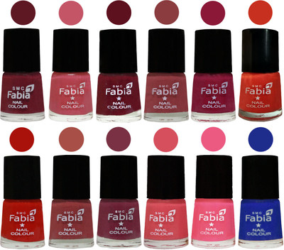 

Fabia Exclusive Nail Polish Set of 12 pcs. Jam-Light Pink-Maroon-Dark Nude-Pure Wine-Orange-Reddish Red-Dark Peach-Plum-Punch Pink-Shock Pink Light-Shock Blue Dark(Pack of 12)