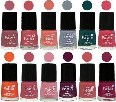 

Fabia Exclusive Nail Polish Set of 12 pcs. Lip-Bazooka Joe-Light Peach-Wild Gray Yonder-Dark Green-Shock Pink-Sour Orange-Mauve Pink-Rose-Boysenberry-Peach-Dark Magenta(Pack of 12)