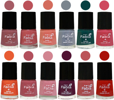 

Fabia Exclusive Nail Polish Set of 12 pcs. Lip-Bazooka Joe-Light Peach-Wild Gray Yonder-Dark Green-Shock Pink-Sour Orange-Mauve Pink-Rose-Boysenberry-Peach-Reddish Red(Pack of 12)