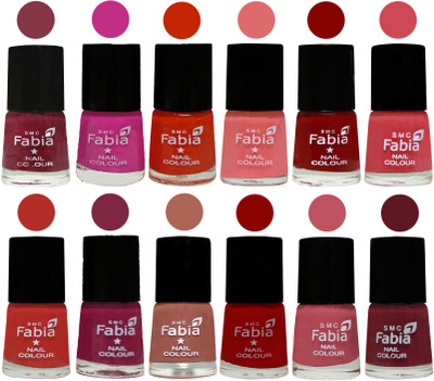 

Fabia Exclusive Nail Polish Set of 12 pcs. Wine Red-Pink Pink-Fire Orange-Baby Pink-Bold Red-Strawberry-Candy Orange-Dark Magenta-coral-Red-Coral Pink -Jam(Pack of 12)
