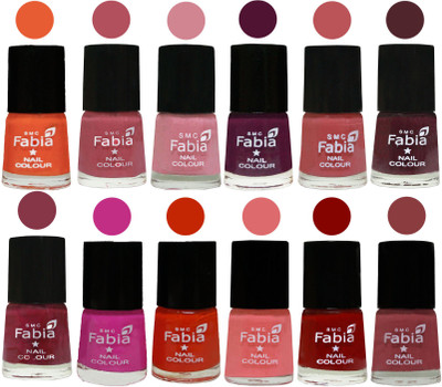 

Fabia Exclusive Nail Polish Set of 12 pcs. Sour Orange-Mauve Pink-Rose-Boysenberry-Peach-Wine-Wine Red-Pink Pink-Fire Orange-Baby Pink-Bold Red-Dark Nude(Pack of 12)