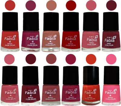 

Fabia Exclusive Nail Polish Set of 12 pcs. Candy Orange-Dark Magenta-coral-Red-Coral Pink -Jam-Light Pink-Maroon-Dark Nude-Pure Wine-Orange-Shock Pink Light(Pack of 12)