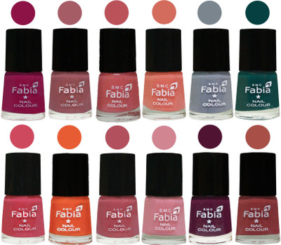 

Fabia Exclusive Nail Polish Set of 12 pcs. Raspberry-Lip-Bazooka Joe-Light Peach-Wild Gray Yonder-Dark Green-Shock Pink-Sour Orange-Mauve Pink-Rose-Boysenberry-Dark Peach(Pack of 12)