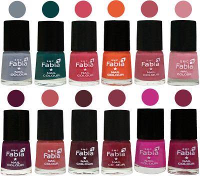 

Fabia Exclusive Nail Polish Set of 12 pcs. Wild Gray Yonder-Dark Green-Shock Pink-Sour Orange-Mauve Pink-Rose-Boysenberry-Peach-Wine-Wine Red-Pink Pink-Dark Magenta(Pack of 12)
