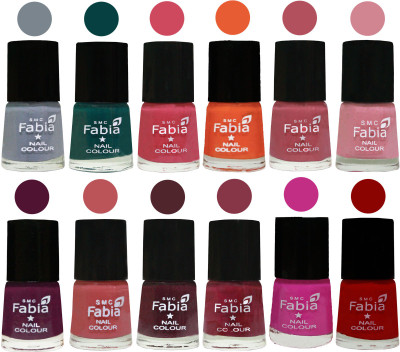 

Fabia Exclusive Nail Polish Set of 12 pcs. Wild Gray Yonder-Dark Green-Shock Pink-Sour Orange-Mauve Pink-Rose-Boysenberry-Peach-Wine-Wine Red-Pink Pink-Red(Pack of 12)