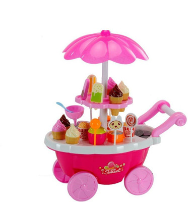 

KT BROTHERS Ice Cream Kitchen Play Cart Kitchen Set Toy with Lights and Music, Small sweet shop for kids