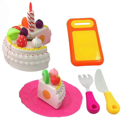

RVOLD Fast Food Toy Cake and Cutting Fruits Pretend Play Set With Chopping Board, Plate and knife