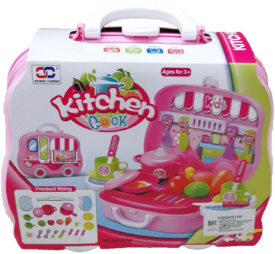 4Desire Kitchen Coock Pretend Play Set Little Chef Set -Suitcase with 4 Wheels Design