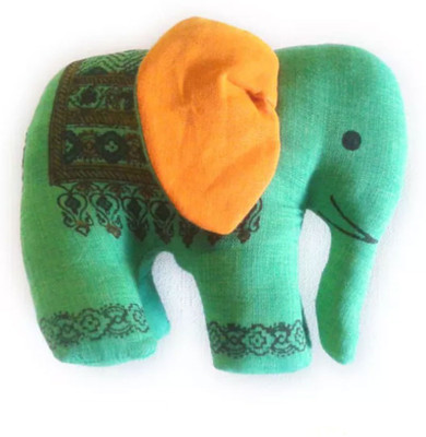 

GiftAbled Green Elephant Soft Toy with Orange Ears - 20 cm(Multicolor)
