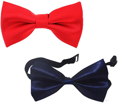 Qtsy Red And navy Blue Bow Solid Men Tie(Pack of 2)