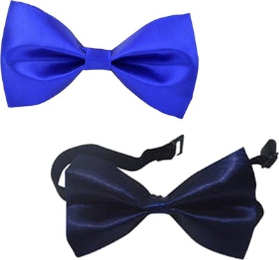 Qtsy Bow For Classy Look Blue And Navy Blue Solid Men Tie(Pack of 2)