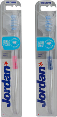 

Jordan Target White Bristles Latest Design BPA Free Imported Brush gentle to Teeth & Gems. Made in Malaysia (Random Color) Pack of 2 Medium Toothbrush(Pack of 2)