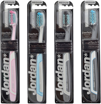 

Jordan Expert Clean Bristles Latest Design BPA Free Imported Brush gentle to Teeth & Gems. Made in Malaysia (Random Color) Pack of 4 Medium Toothbrush(Pack of 4)