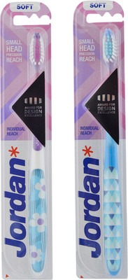 

Jordan Individual Reach Toothbrush Soft Bristles Latest Design BPA Free Imported Brush gentle to Teeth & Gems. Made in Malaysia (Random Color) Pack of 2 Soft Toothbrush(Pack of 2)