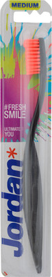 

Jordan Ultimate You Bristles Latest Design BPA Free Imported Brush gentle to Teeth & Gems. Made in Malaysia (Random Color) Pack of 1 Medium Toothbrush