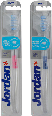 

Jordan Target White Toothbrush Soft Bristles Latest Design BPA Free Imported Brush gentle to Teeth & Gems. Made in Malaysia (Random Color) Pack of 2 Soft Toothbrush(Pack of 2)