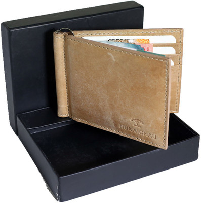 

NUKAICHAU Men Khaki Genuine Leather Money Clip(8 Card Slots)