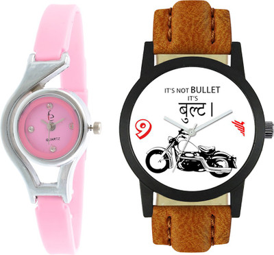 

Freny Exim stylist designer couple combo pack 2 leather bullet Dial & pink dial with soft belt watch for girls and boys fancy Watch - For Boys & Girls