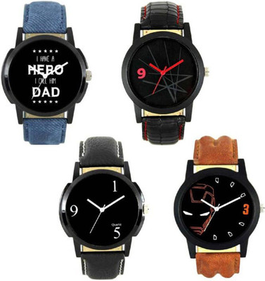 

Rage Enterprise New Designer Multi Color Leather Strap Set Of 4 Men Watch - For Boys