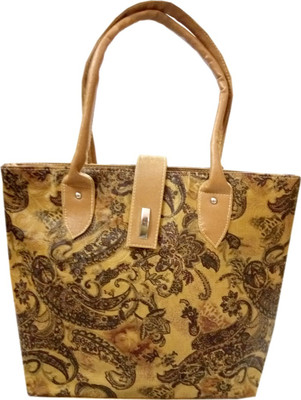 

HALO NATION Women's Tote Bags with Royal Ethnic Print on Brown leatherlette Handbag Shoulder Bag(Brown, 13 inch)