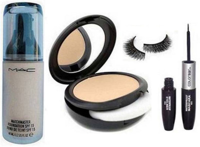 

9 to 5 Eyelashes,Mac Matchmaster Foundation Fond De Teint& MAc Studio fix Compact & Colorbar 2 in one eyeliner & Mascara(Set of 4)