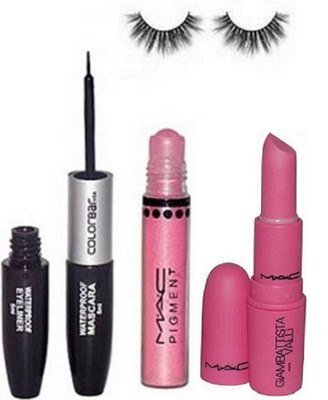 

9 to 5 Eyelashes&Mac Pigment& Colorbar 2 in 1 Eyeliner Mascara & Mac Giambattista Real Doll lipstick(Set of 4)