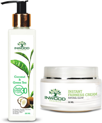 

INWOOD ORGANICS Combo Kit of Coconut and Green Tea Refreshing Body Lotion - 200 ML | Instant Fairness Cream - 50 G(Set of 2)