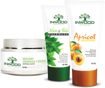 

INWOOD ORGANICS Combo Kit of Neem & Tulsi Face Wash - 60 ML | Apricot Scrub - 60 ML | Instant Fairness Cream - 50 G(Set of 3)