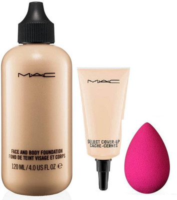 

MITANO PROFESSIONAL MAC COMBO Sponge Puff blender , Mac Face and Body Foundation for all skin types & MAc Select Cover-up CAche Concealer(Set of 3)