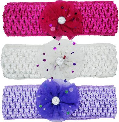 

Netboys Crochet Cutwork Flower Baby Headband ( Pink, White, Purple ) 3 Pcs Set Hair Band(Multicolor)