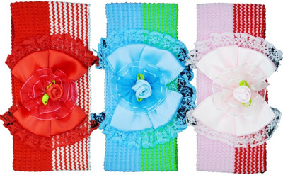 

Netboys Crochet Cutwork Flower Baby Headband ( Red, Green, Pink ) 3 Pcs Set Hair Band(Multicolor)