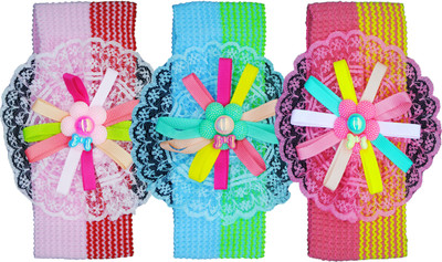 

FAVINO Crochet Cutwork Flower Baby Headband ( Red, Blue, Peach ) 3 Pcs Set Hair Band(Multicolor)